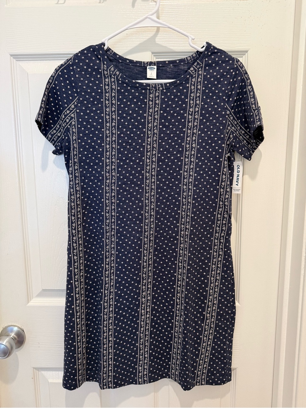 Old Navy Navy and White Short Sleeve Printed Mini Dress